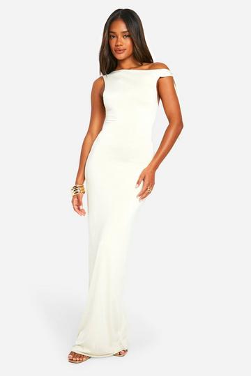 Slinky Tie Shoulder Boat Neck Maxi Dress cream