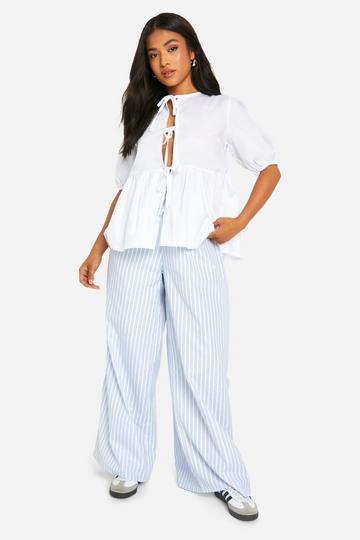 Petite Contrasterend Gestreepte Wide Leg Broek Met Touwtjes pale blue