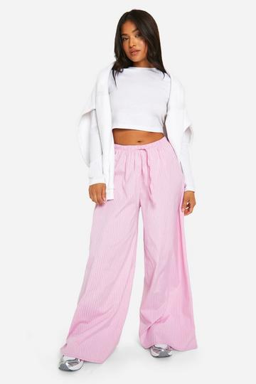 Petite Contrasterend Gestreepte Wide Leg Broek Met Touwtjes pale pink