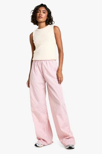 Tall gestreifte elastische Hose mit weitem Bein dusty pink