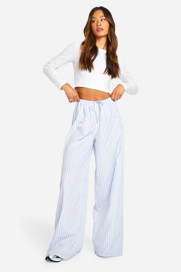 Tall Contrasterend Gestreepte Wide Leg Broek Met Touwtjes pale blue