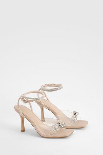 Bow Embellished Clear Wrap Around Heels nude