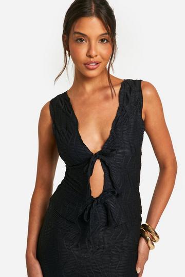 Textured Tie Front Top black