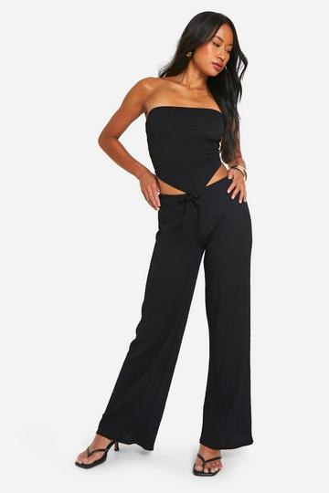 Black Textured Wide Leg Trouser