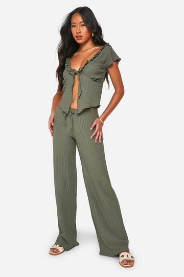 Textured Wide Leg Trouser sage