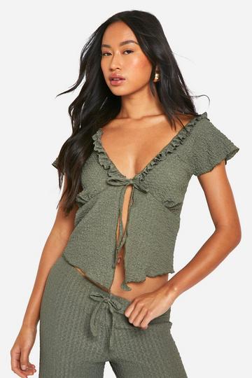 Sage Green Textured Cap Sleeve Frill Top