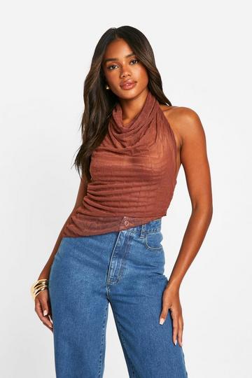 Textured Cowl Neck Top mocha