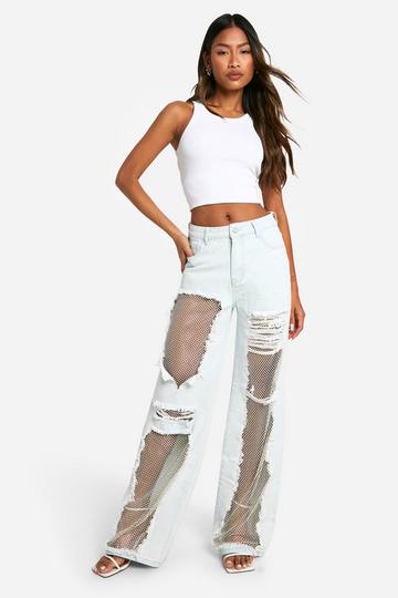 Diamante Mesh Straight Leg Jean light blue