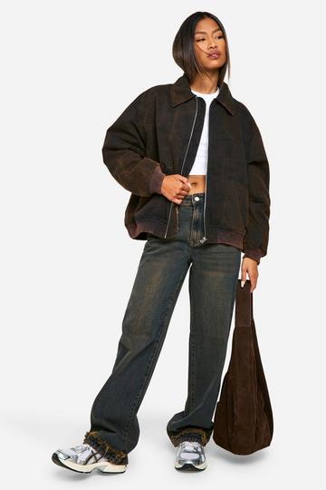 Frayed Detail Straight Leg Jeans vintage wash