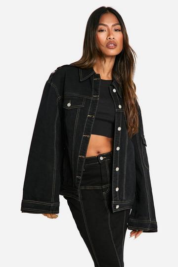 Black Contrast Stitch Denim Jacket