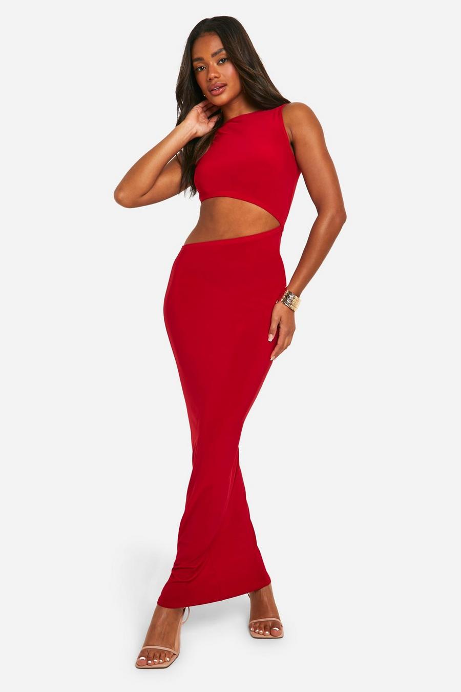 Red Cut Out Slinky Maxi Dress