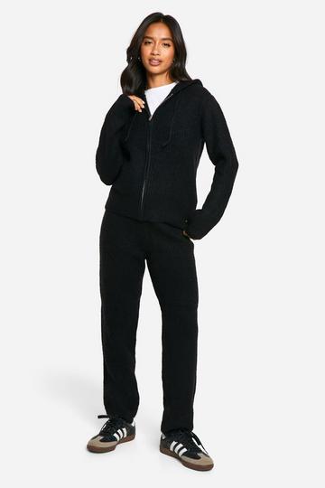 Petite Soft Fine Guage Zip Through Hoody Knitted Tracksuit black