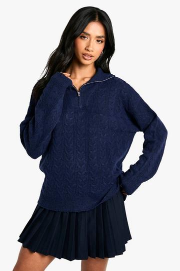 Petite Soft Cable Funnel Neck Jumper navy