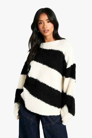 Petite Borg Diagonal Stripe Slouchy Knitted Jumper black