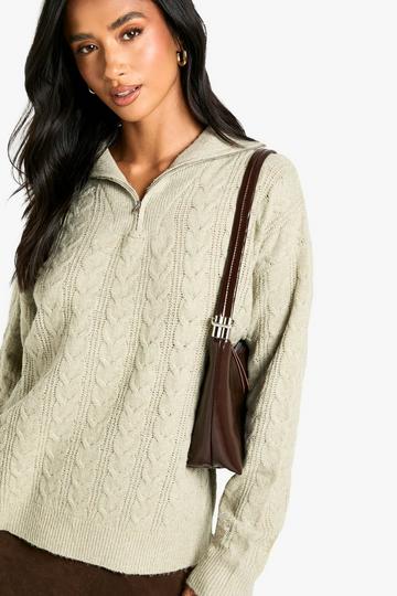 Petite Soft Cable Funnel Neck Sweater stone