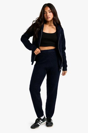 Navy Petite Soft Fine Guage Zip Through Hoody Knitted Tracksuit