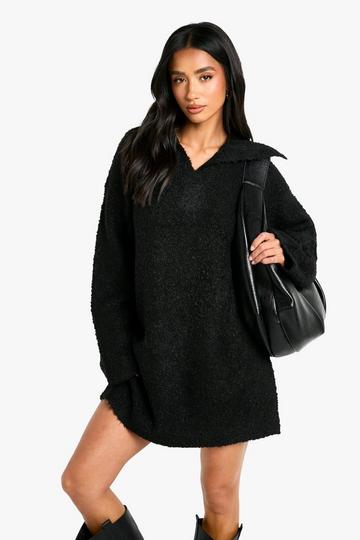 Black Petite Borg Oversized Collar Detail Mini Dress