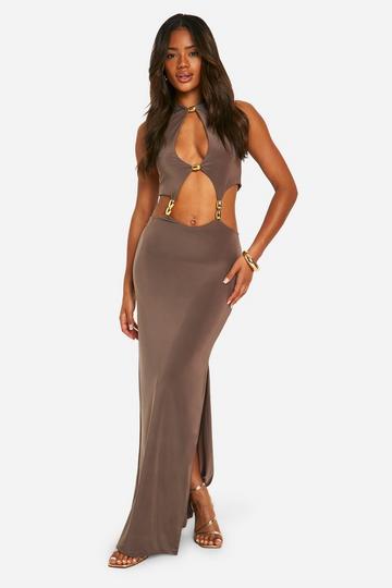 Halter Cut Out Beaded Maxi Dress mocha