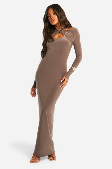 Cut Out Maxi Jurk Met Zoom Detail mocha