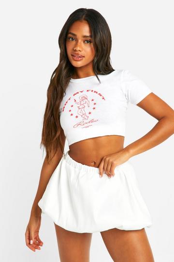 Woven Puff Ball Micro Mini Skirt white