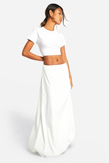 White Structured Puff Ball Maxi Skirt