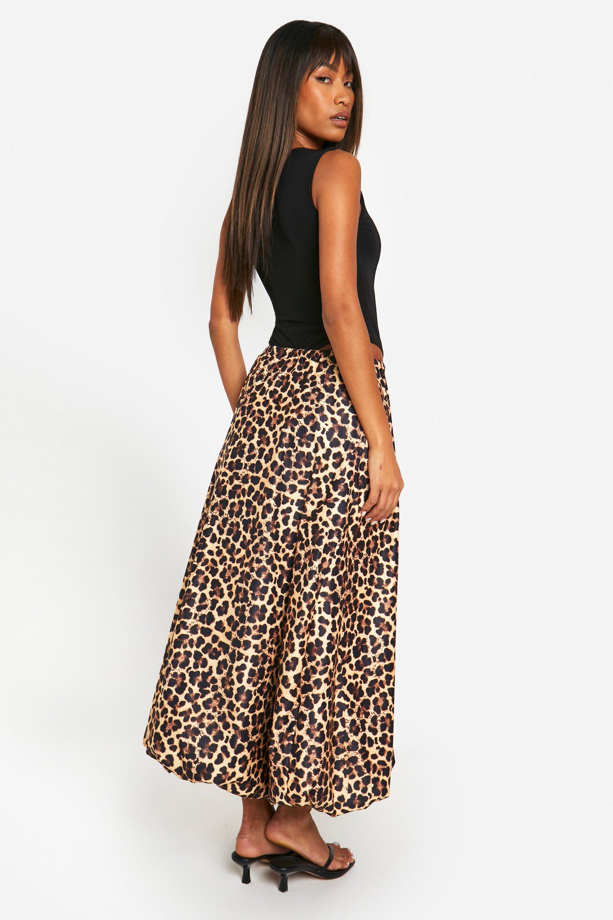 Boohoo leopard print midi skirt best sale