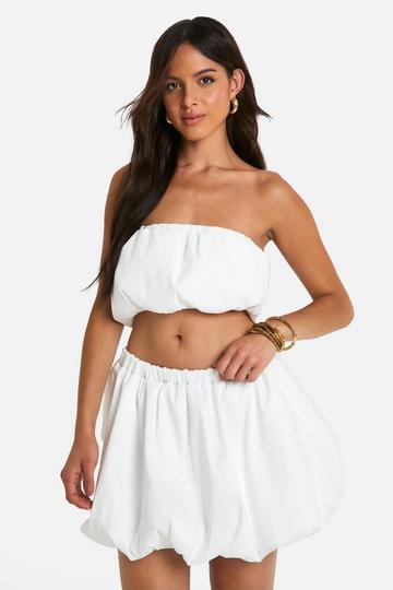 Geweven Bandeau Top Met Pofmouwen white