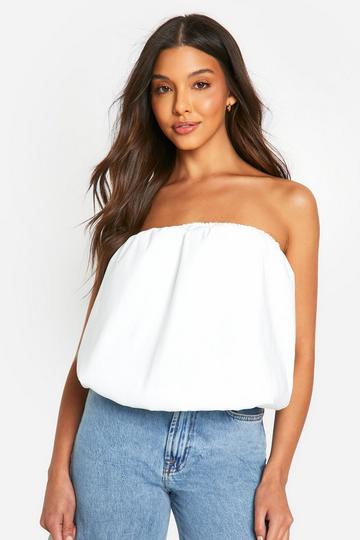 Geweven Long Line Top Met Pofmouwen white