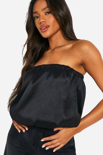 Woven Puff Ball Longline Top black