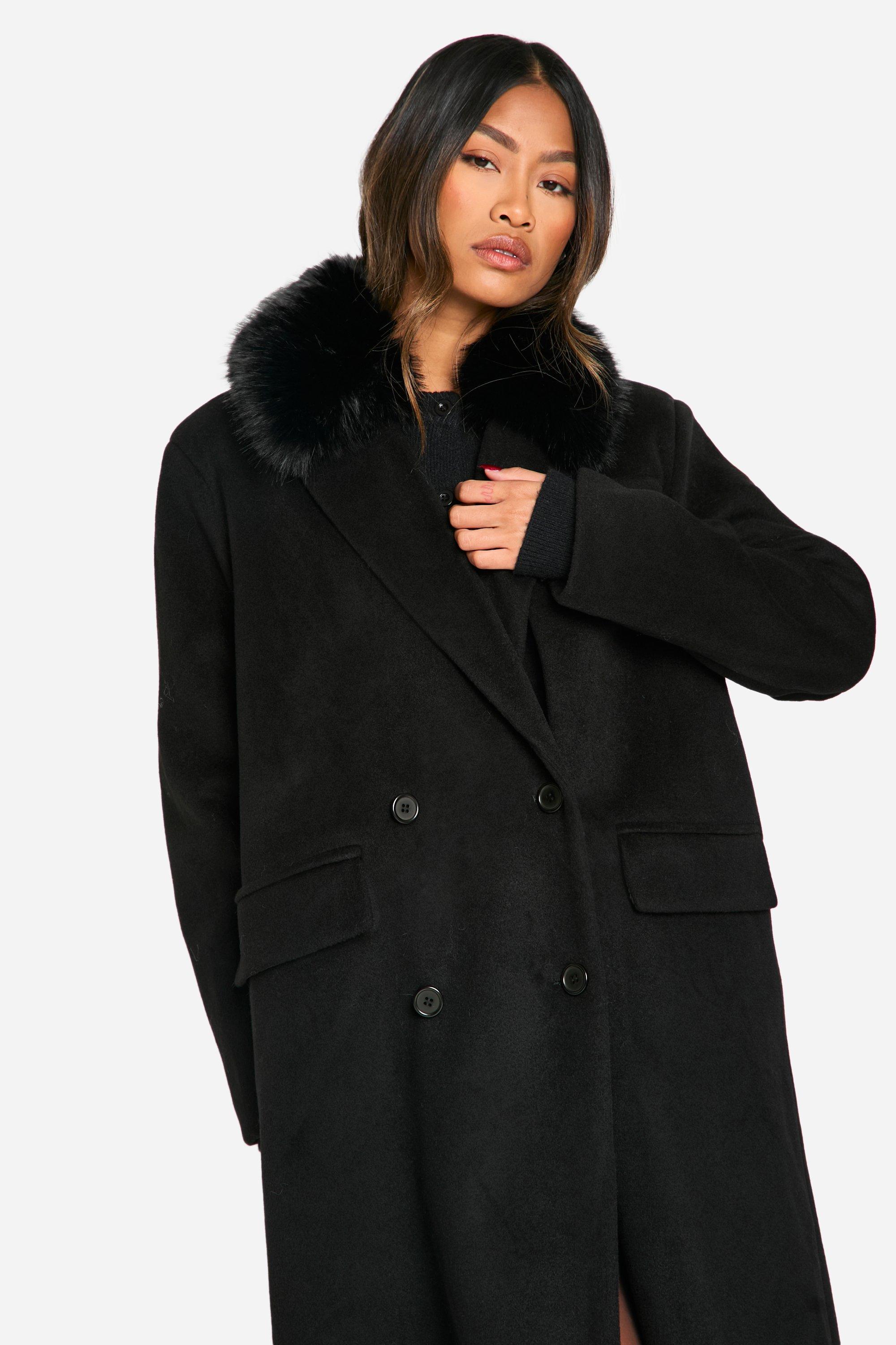 Plus size wool coat with fur trim best sale