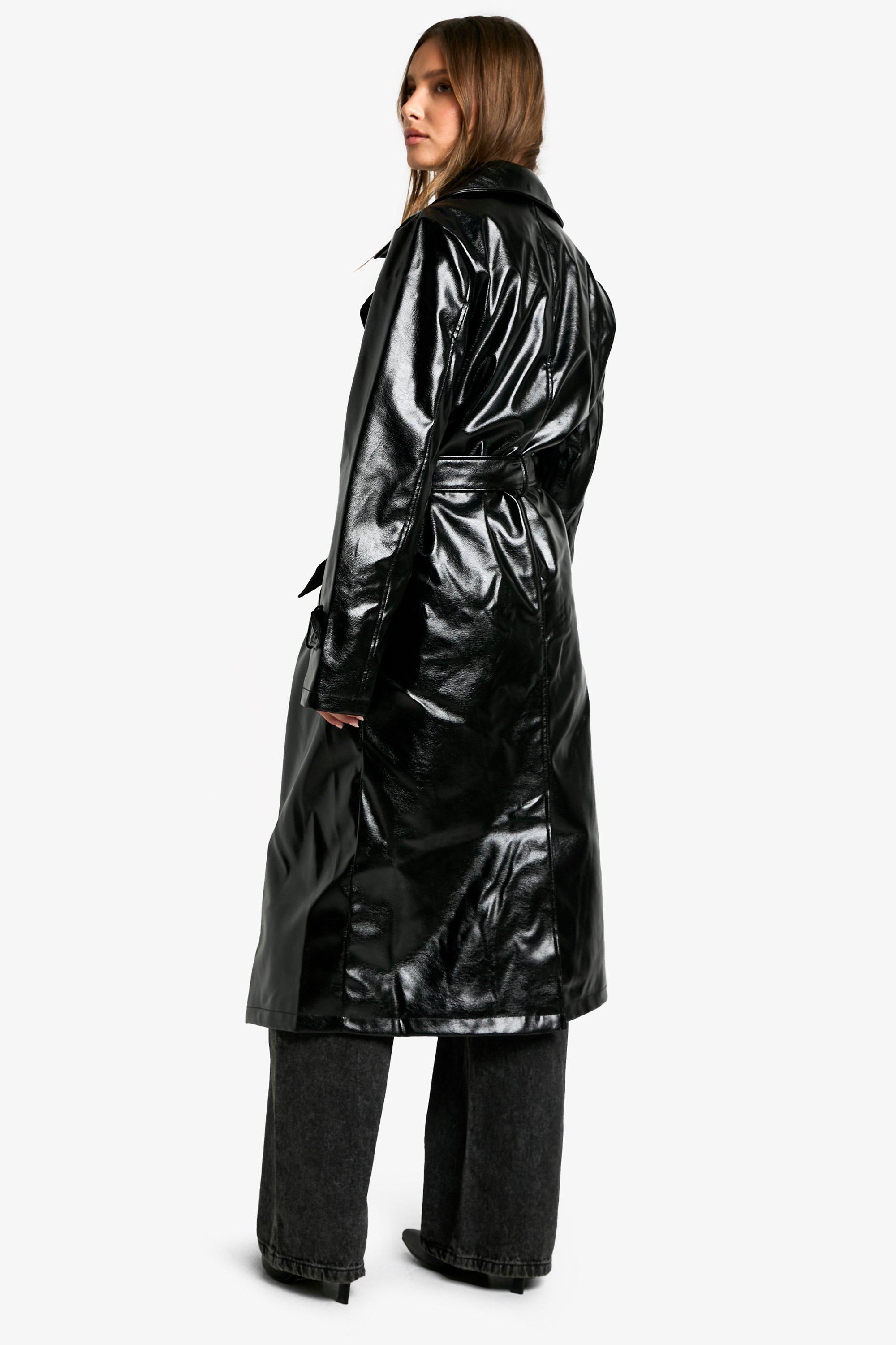 Vinyl Faux Leather Trench Coat