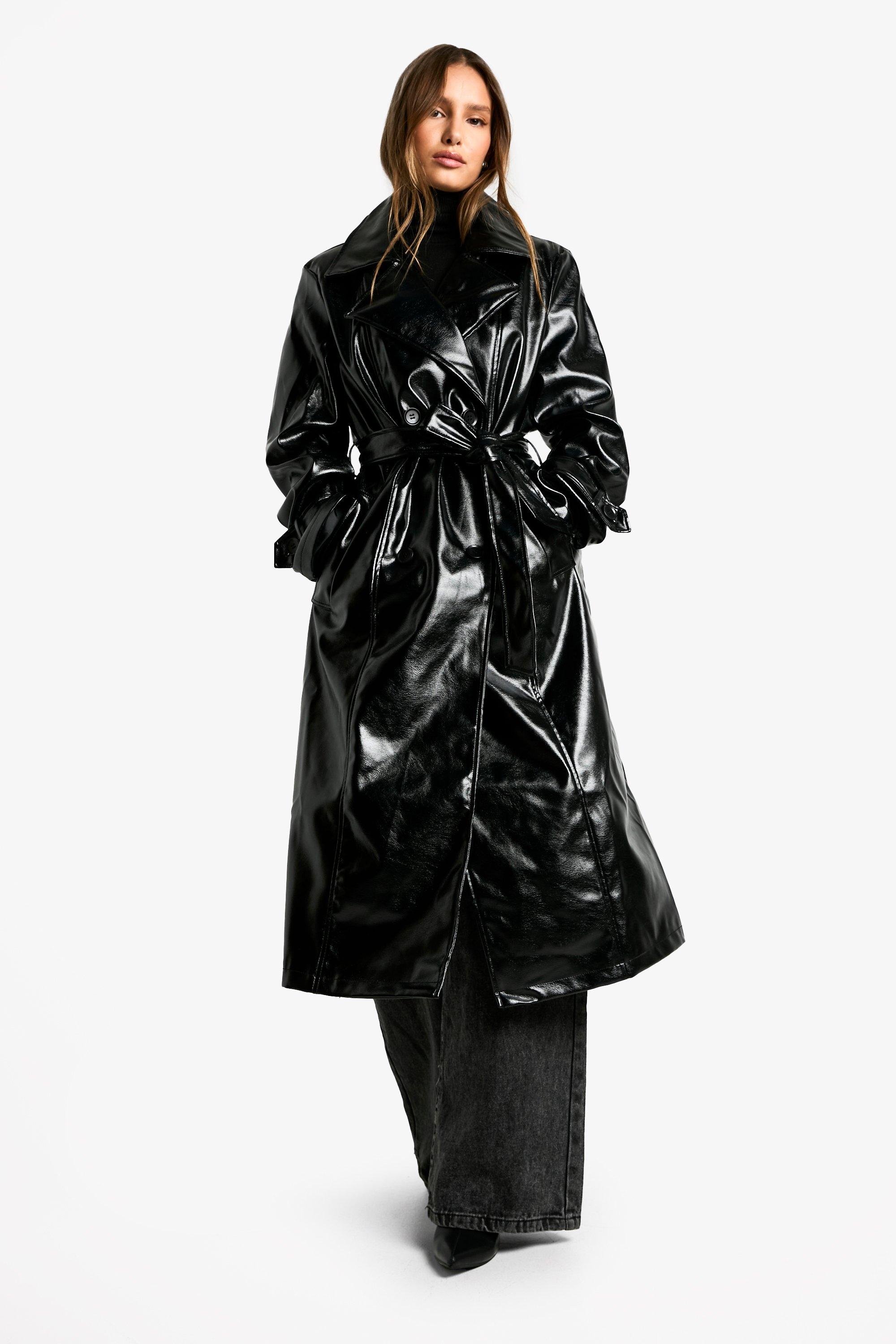 Vinyl Faux Leather Trench Coat | boohoo USA Vinyl Faux Leather Trench Coat | boohoo USA