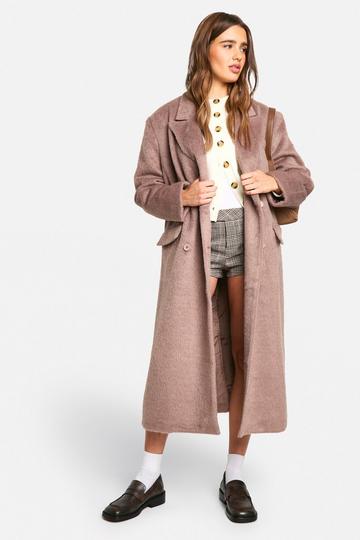 Oversized Nepwollen Jas Met Dubbele Knopen mink