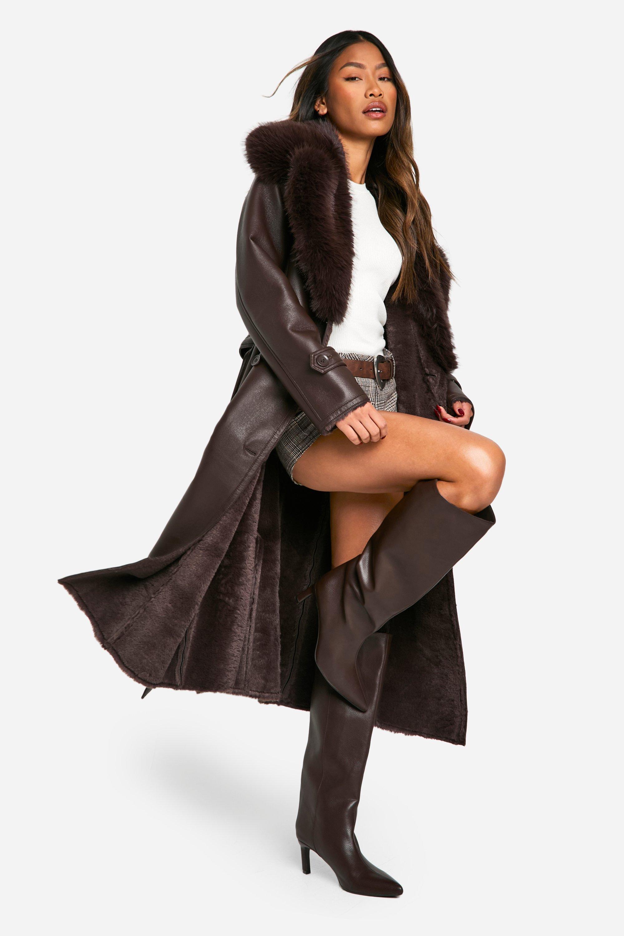 Long coat with faux fur collar online