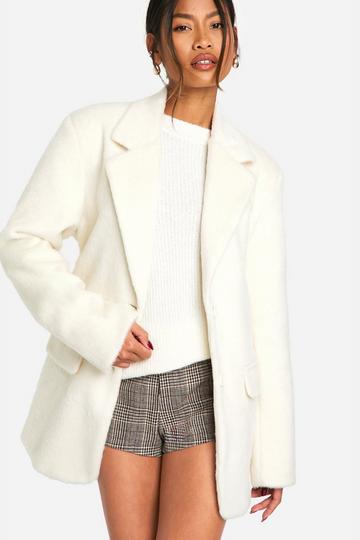 Cream White Belted Wool Look Coat