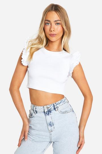 White Frill Shoulder Tank Top