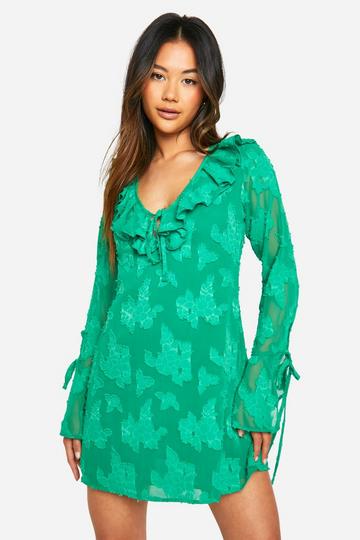 Green Textured Flare Sleeve Skater