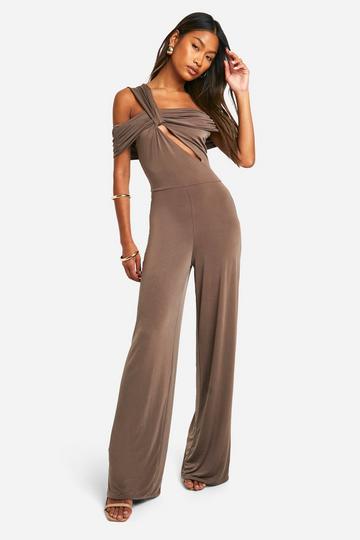 Twisted Cut Out Wide Leg Jumpsuit mocha