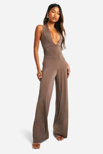 Wide Leg Jumpsuit Met Laag Decolleté mocha