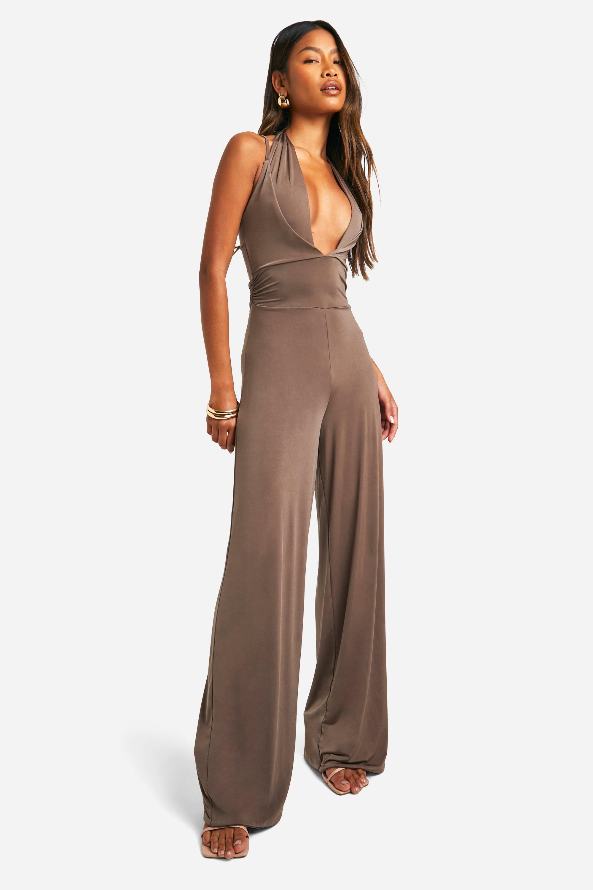 Plunge Wide Leg Jumpsuit boohoo