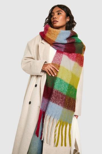 Contrast Checked Knitted Chunky Tassel Scarf multi