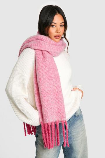 Two Tone Chunky Knitted Scarf pink