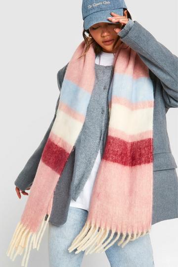 Contrast Stripe Knitted Scarf pink