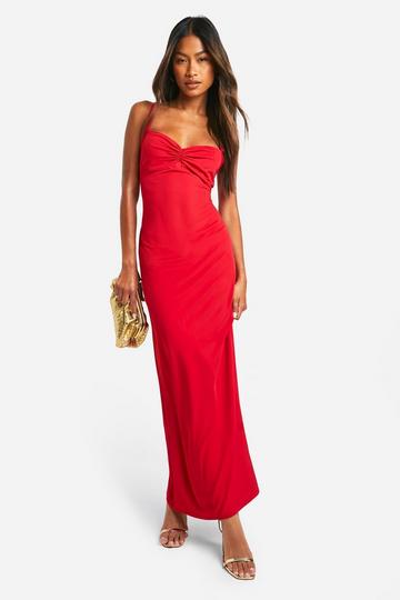 Premium Matte Slinky Ruched Bust Maxi Dress red