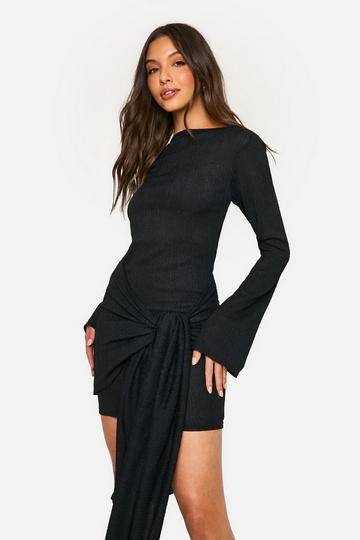 Texture Wrap Tie Front Mini Dress black