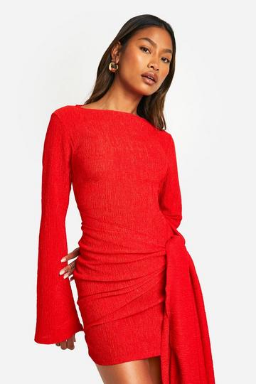 Texture Wrap Tie Front Mini Dress red