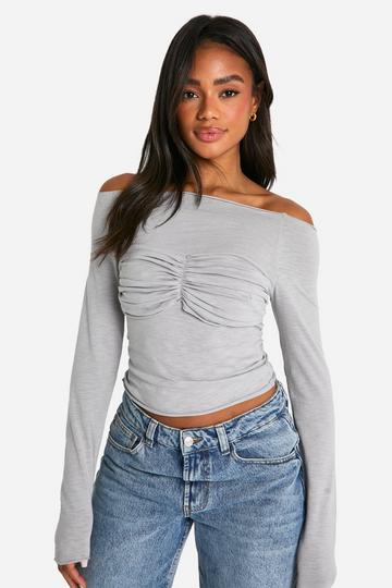 Grijze Gedraaide Off Shoulder Top grey