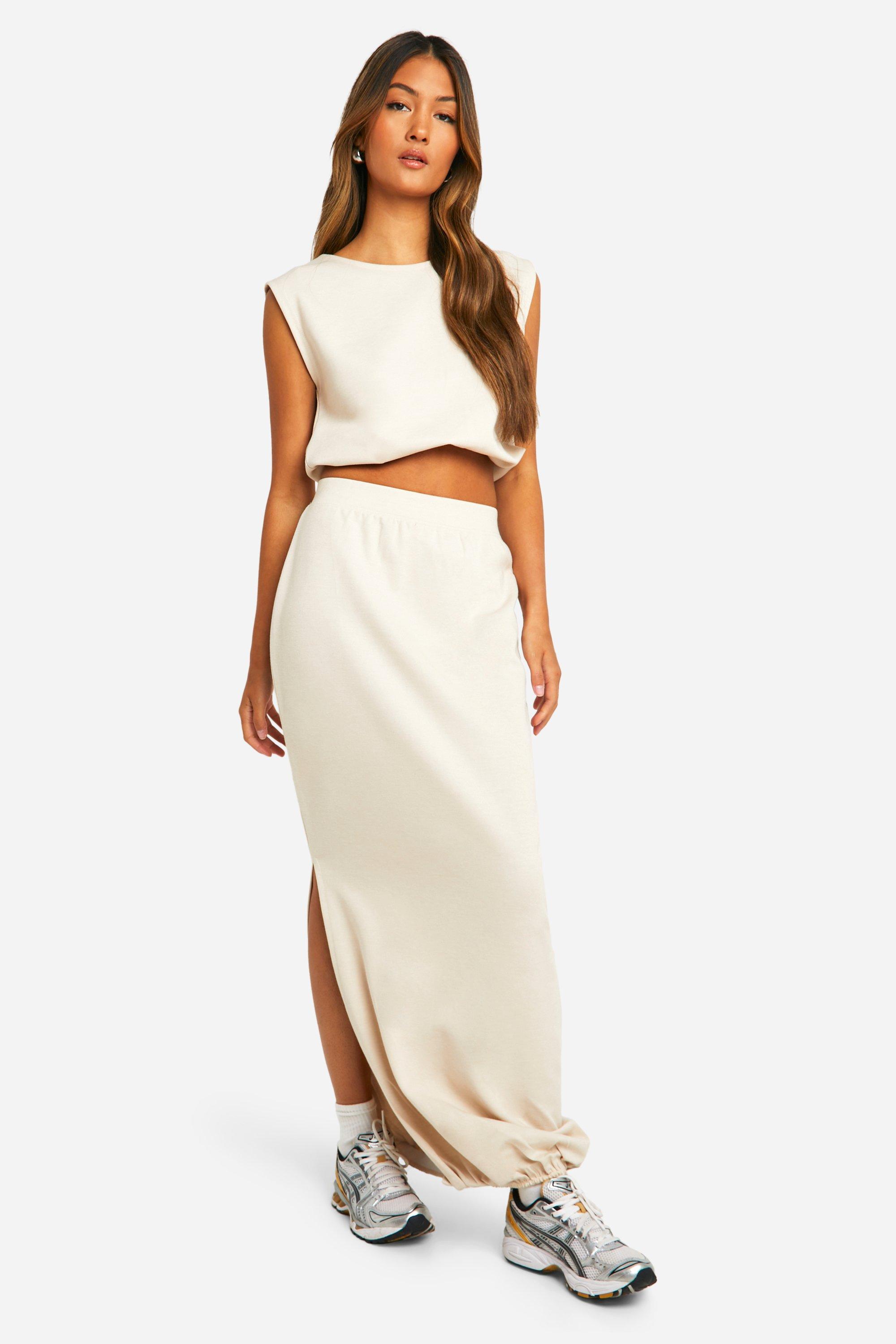 ◆BADBLOOD◆ Breeze Midi Skirt Cream Reclaimed Vintage full midi skirt with dropped hem ruffle