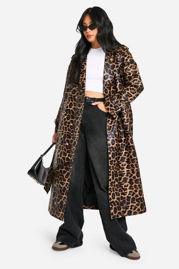 Petite Nepleren Luipaardprint Trenchcoat leopard