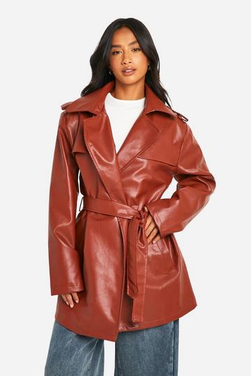 Petite Belted Short Trench Coat wine